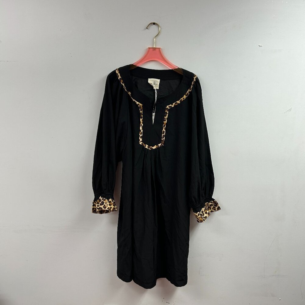 Tunic Dress with Leopard Trim Accents - WC5072